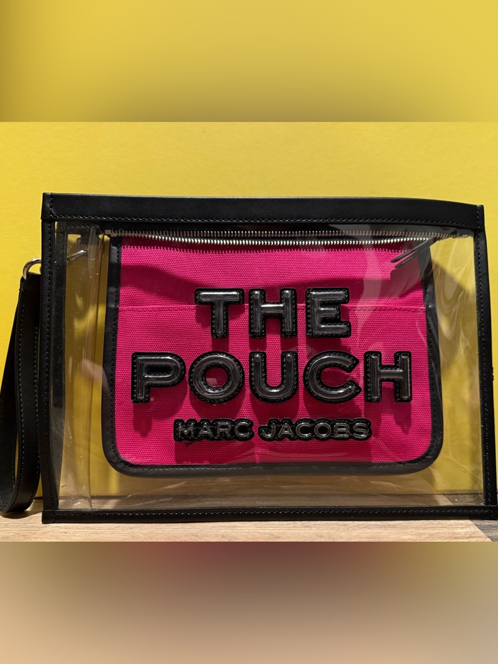 Marc Jacobs Clear Wristlet with Hot Pink Insert and Black Trim